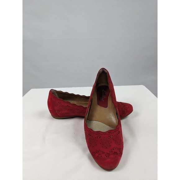 Earthies Lindi Flats Bright Red 9 B 9B Orthotic Arch Support Comfort Laser Cut - Picture 1 of 9